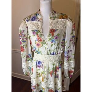 Avec Les Filles Boho Floral Crochet Lace Trim V-Neck Long Sleeve Mini‎ Dress 10